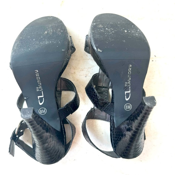 CL by Laundry strappy platform sandals black snake skin size 8M - Picture 7 of 8